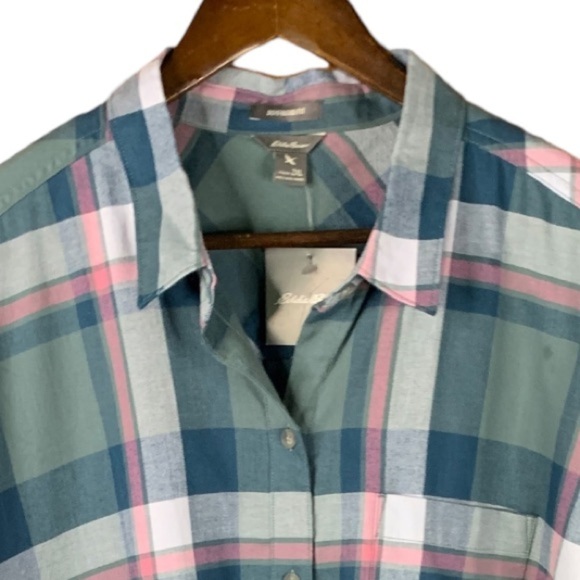 NWT Eddie Bauer Ladies Button Down Size XXL Sage Green & Pink Boyfriend Fit - Picture 8 of 9